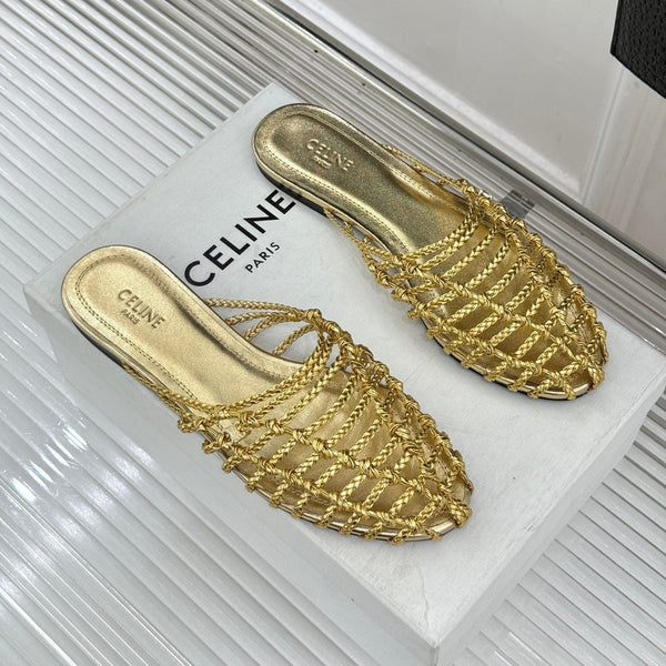 CE 26s Scoobie Braided Mules Gold Lambskin 991454