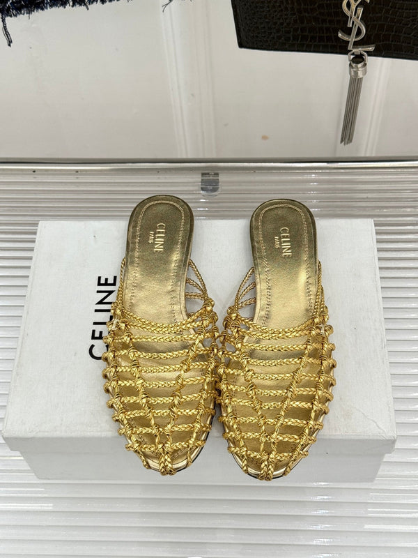 CE 26s Scoobie Braided Mules Gold Lambskin 991454