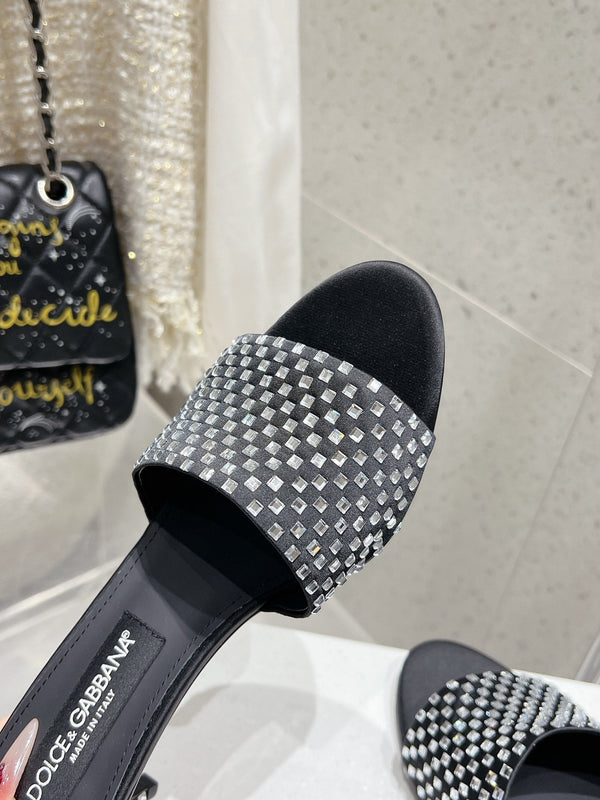 DC Rhinestone Mules 65mm Black Silk & Sheepskin 359514