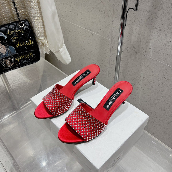DC Rhinestone Mules 65mm Red Silk & Sheepskin 359515