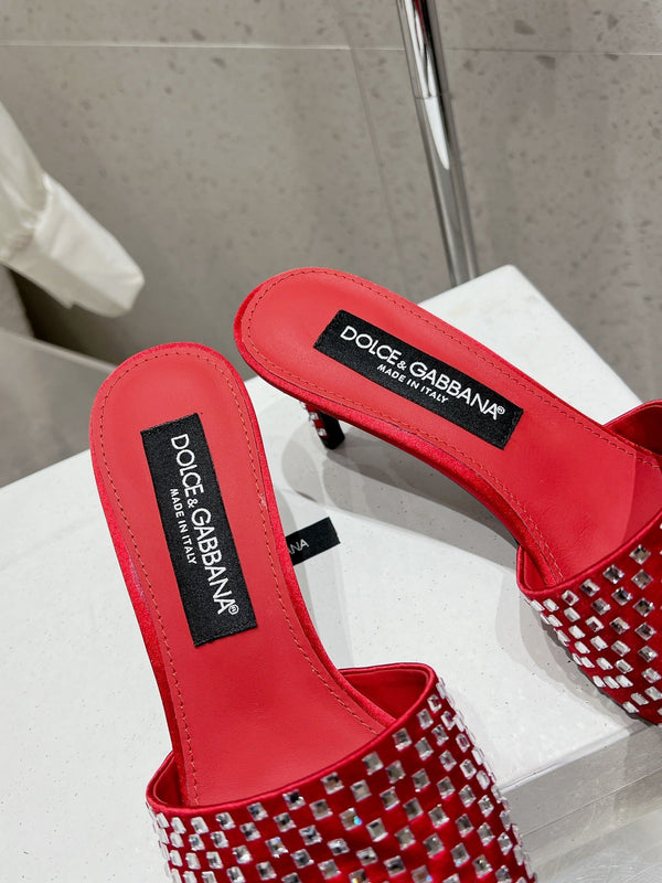 DC Rhinestone Mules 65mm Red Silk & Sheepskin 359515