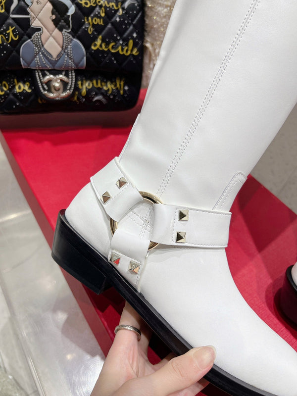 Valentino 2025 Biker High Boot White Calfskin 554163
