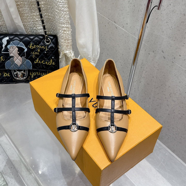 LV 6AM Flat Ballerina Beige Calfskin 610739