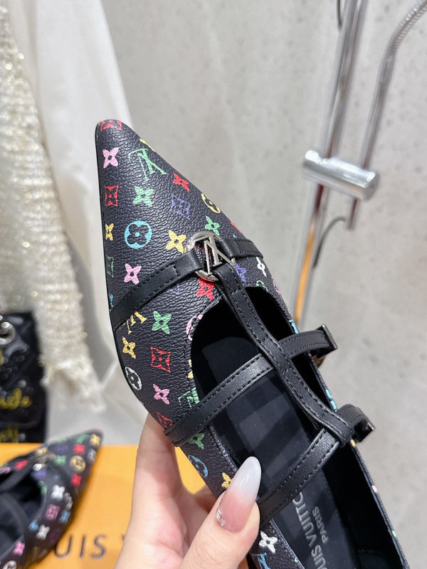 LV 6AM Flat Ballerina Black Monogram Cowhide 610741