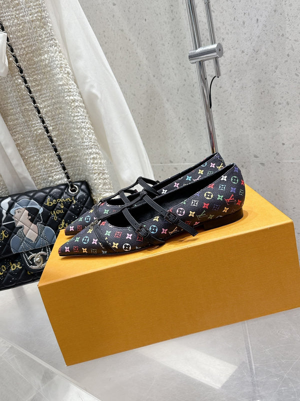 LV 6AM Flat Ballerina Black Monogram Cowhide 610741