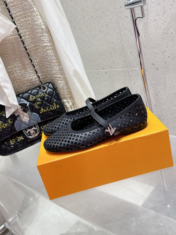 LV Romy Flat Ballerina Black Perforated Cowhide 610705