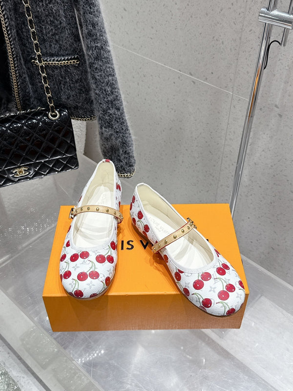 LV Romy Flat Cherry White Monogram Cowhide 610856
