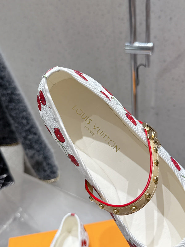 LV Romy Flat Cherry White Monogram Cowhide 610856