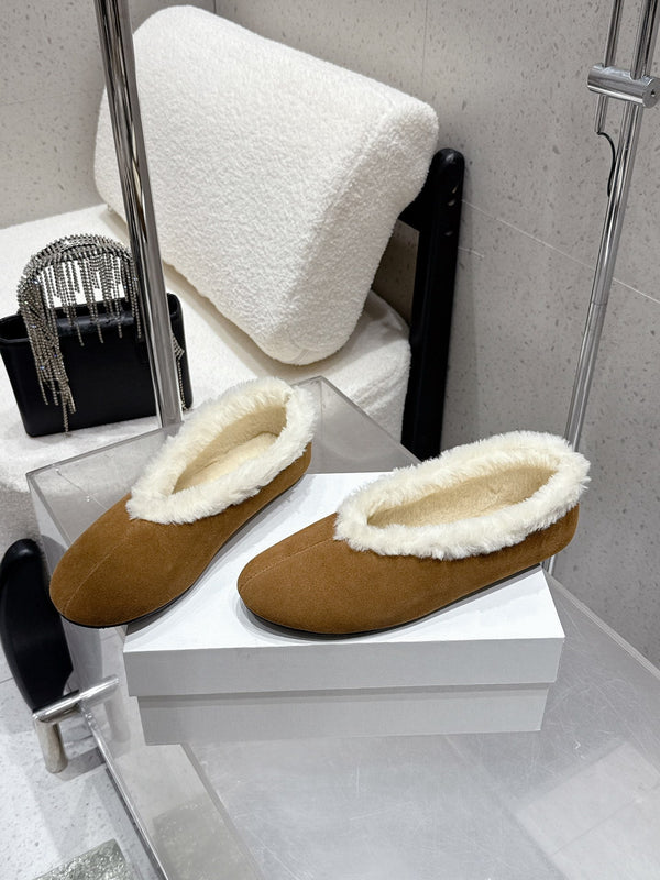 The Row 25ss Ballet Flat Brown Nubuck Leather Fur 554387