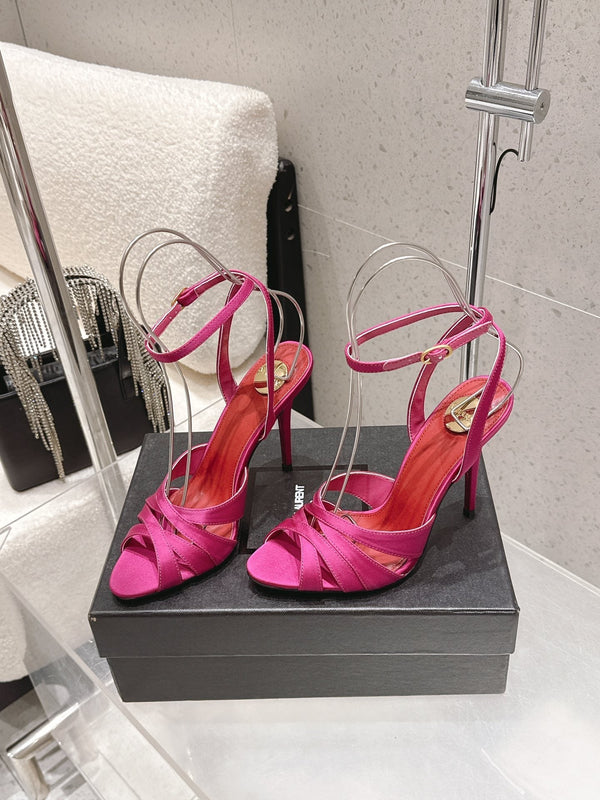 YSL Chandelle Sandals 10.5 Hot Pink Red Satin 610693