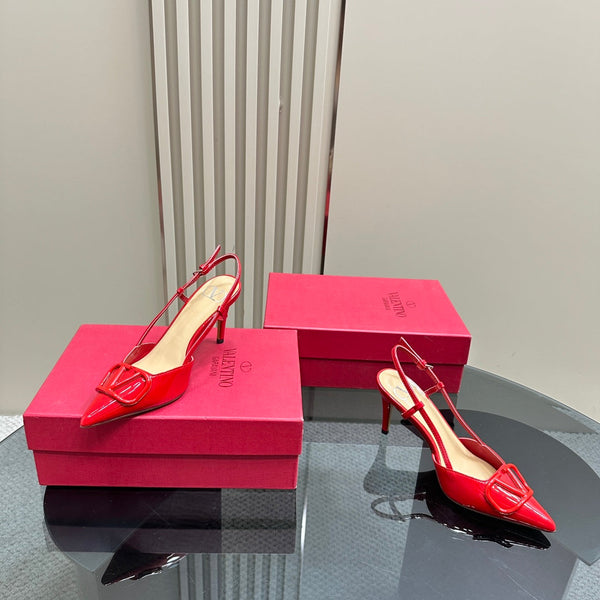 VLOGO SIGNATURUE CHERRY RED PATENT LEATHER SLINGBACK PUMP 80MM
