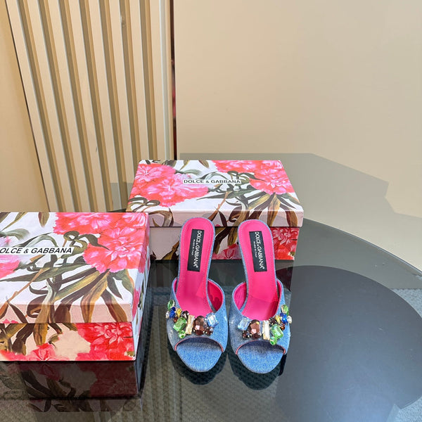 DC Rhinestones Keira Mules Blue Denim & Sheepskin 921017