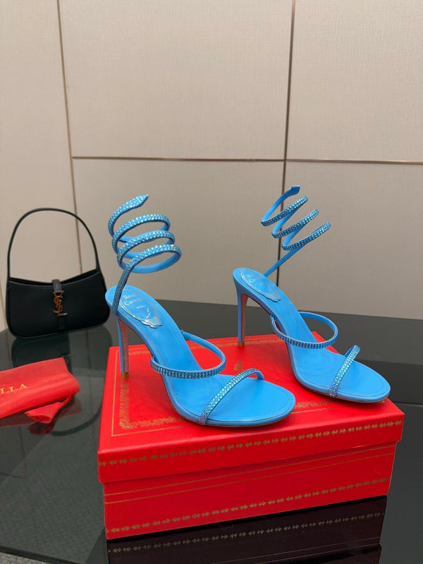 RC Sandals 9.5cm Blue Silk Creole Crystal Diamond 302603