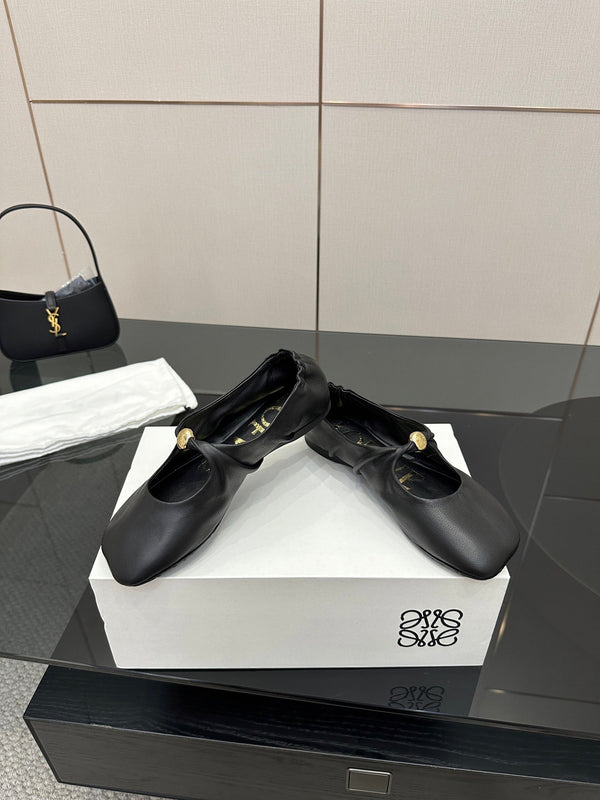 Loewe 25 Pebble Ballet Flats Black Calfskin