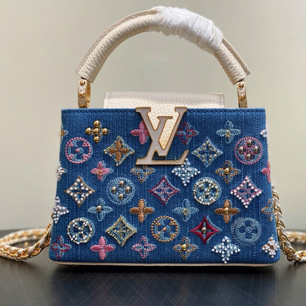 LV Capucines 21cm Bag Blue mix Colors Denim Leather 338217