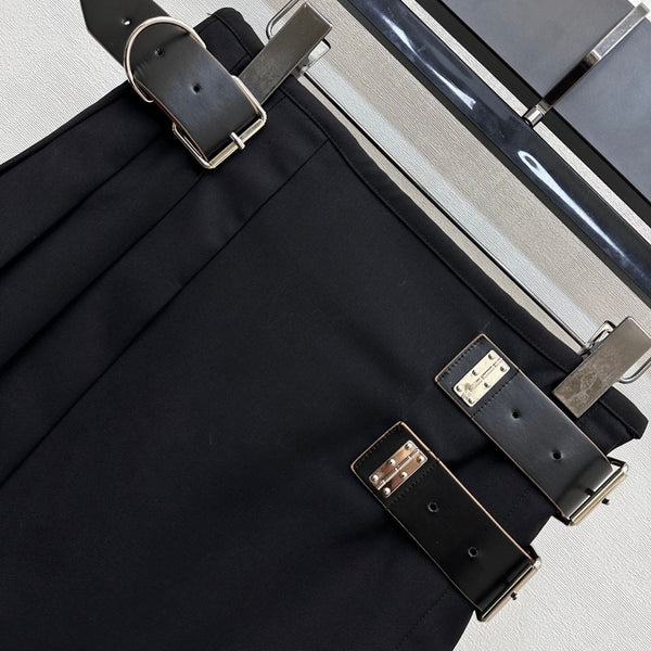 Prada One-piece Pleated Midi Skirt Dress Black Polyester 350167
