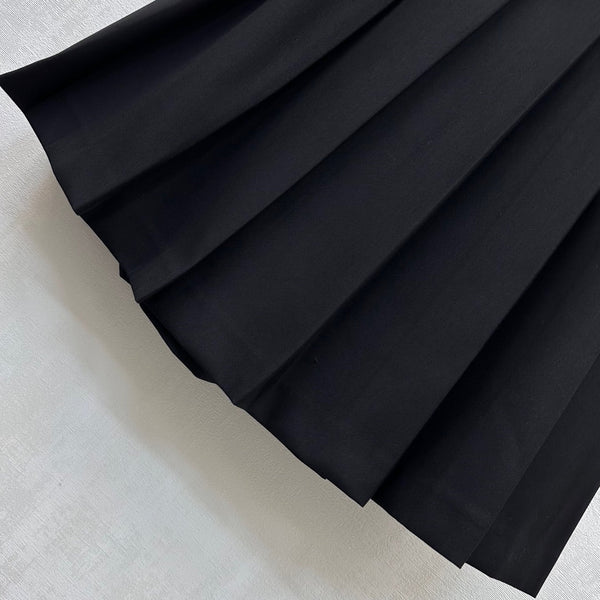 Prada Belted Pleated Midi Skirt Black Polyester 350159