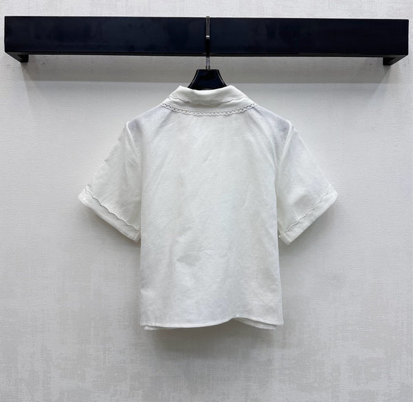 Miu SS26 Set Scalloped-Collar Shirt A-line Skirt White Cotton Linen 351916