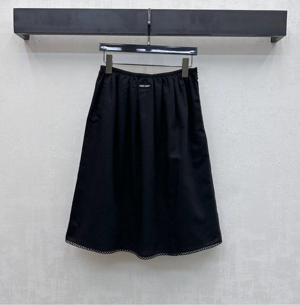 Miu SS26 Set Scalloped-Collar Shirt A-line Skirt Black Cotton Linen 351921