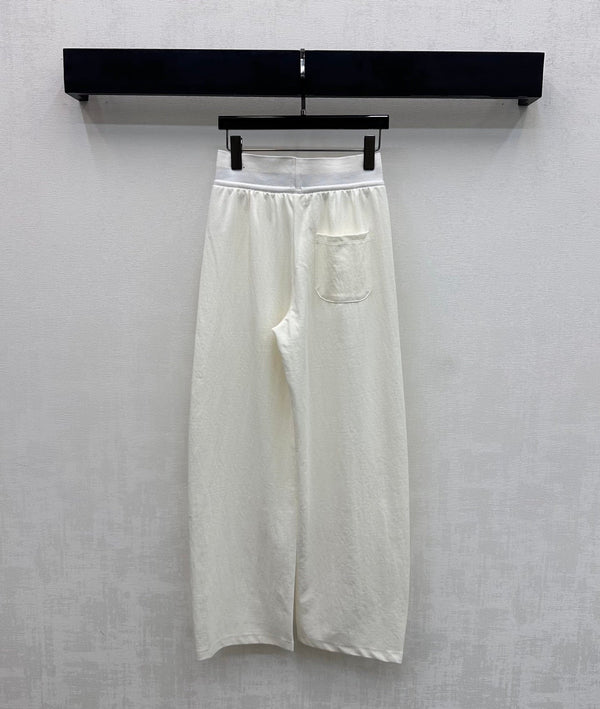Miu Drawstring Webbing Pants White Tencel Cotton Fabric 350207