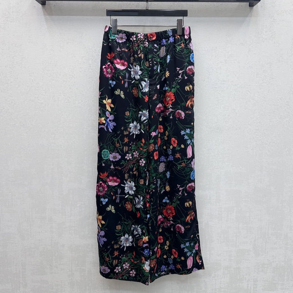 GG SS26 Printed Straight Leg Trousers Black Multicolor Silk 351694