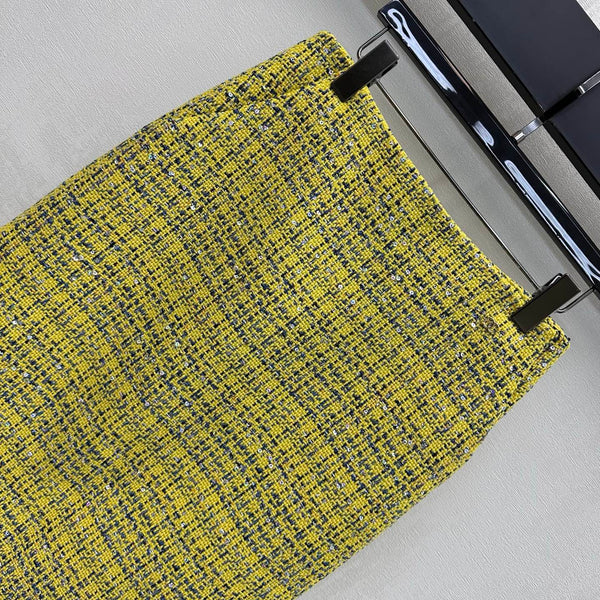CC 26s Skirt Yellow Navy Blue Sliver Tweed 363983