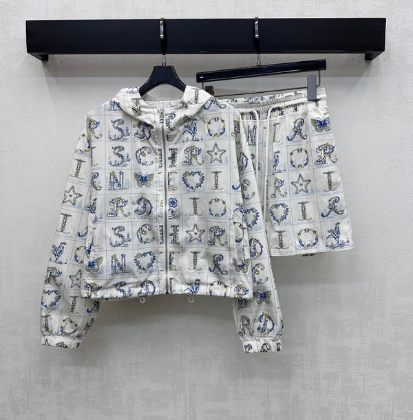 CD 26s Monogrammed Hoodie Set White Navy Blue Polyester Fiber