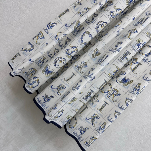 CD 26s Monogrammed Midi Skirt White Navy Blue Polyester Fiber