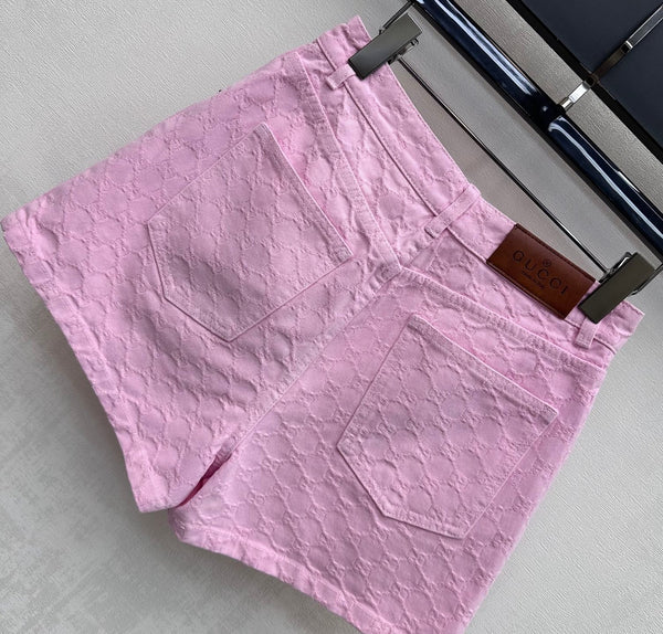 GG 26s Jacquard Straight Leg Shorts Hot Pink Denim 363930