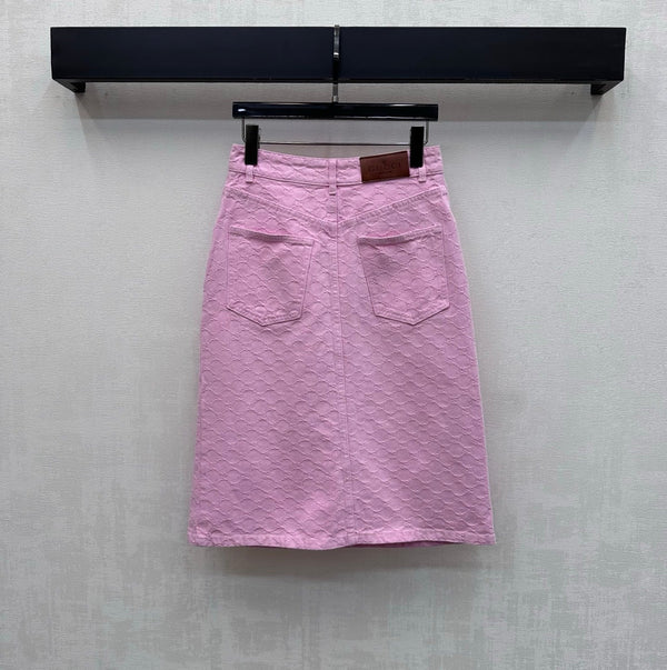 GG 26s Jacquard Straight-Leg Skirt Hot Pink Denim 363927