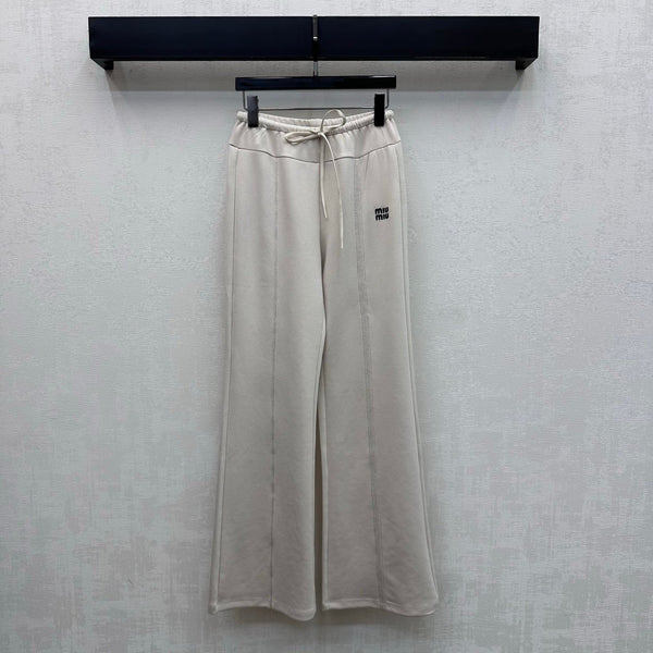 Miu 26s Drawstring Flared Trousers Ivory Polyester 363799