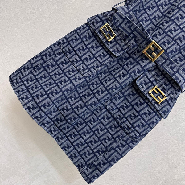Fendi 26s Dress Grey Blue Jacquard Denim 366967