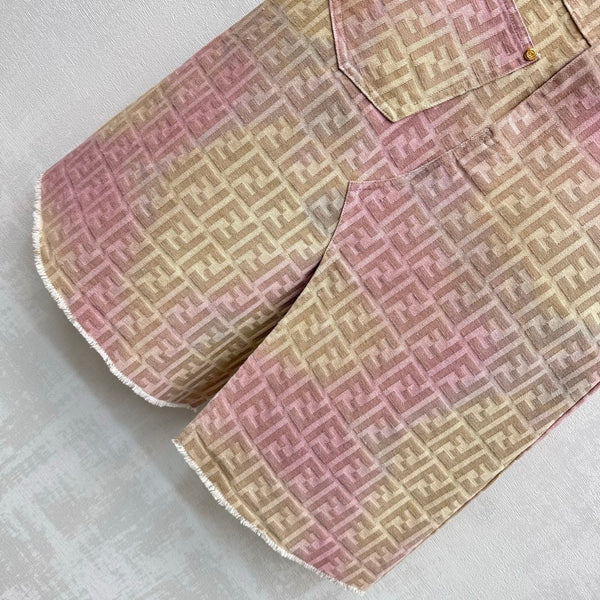 Fendi 26s Midi Skirt Beige Pink Jacquard Denim 366972