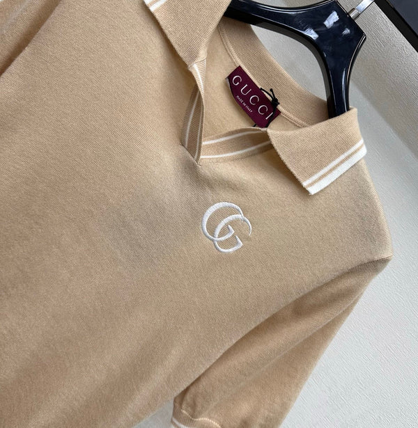 GG Polo Shirt Warm Taupe Cotton 378329