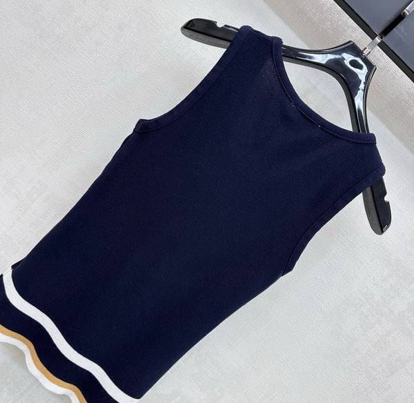 CC Striped Knit Vest Navy Blue Wool Nylon 378302