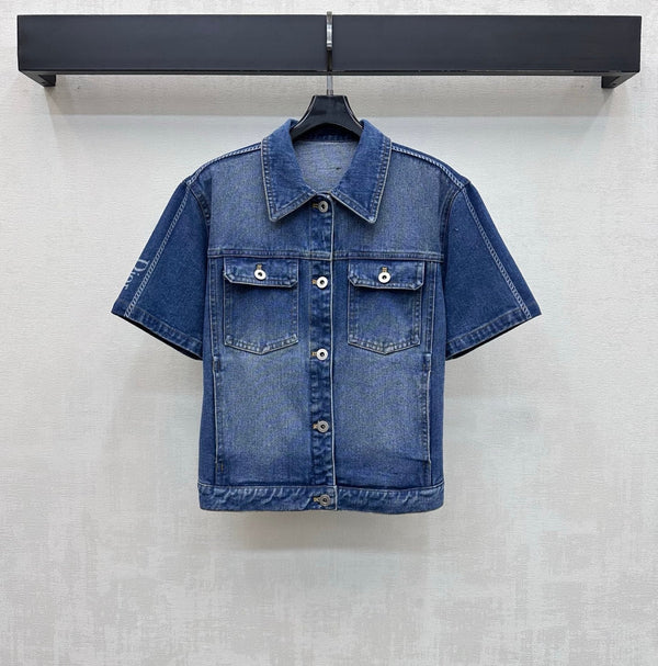CD 26s Side Logo Short Sleeve Denim Jacket Medium Blue Cotton 427653