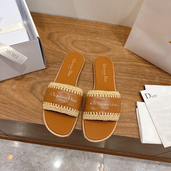 CD 26s Strappy Slippers Tan Brown Leather 998639