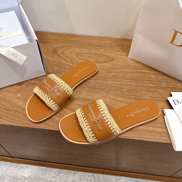 CD 26s Strappy Slippers Tan Brown Leather 998639
