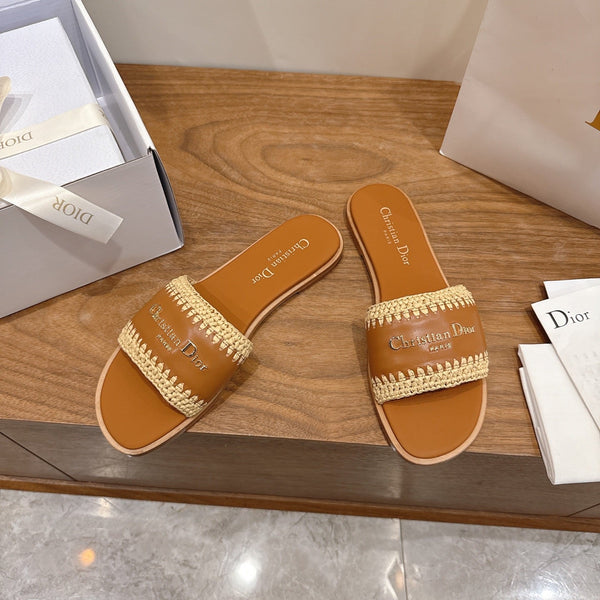 CD 26s Strappy Slippers Tan Brown Leather 998639