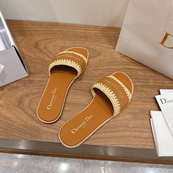 CD 26s Strappy Slippers Tan Brown Leather 998639