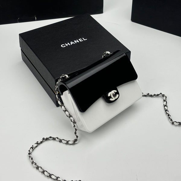 CC Evening Bag White Black Acrylic