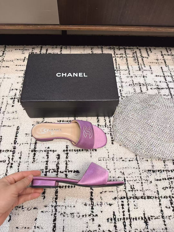 CC Slippers In Lilac Purple Satin Mix Calfskin
