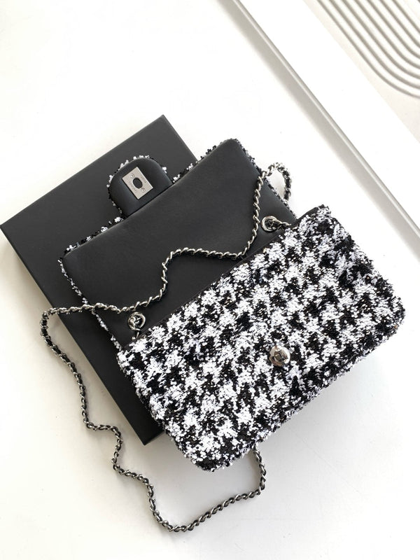 CC 25C White Black Sequin Silver Hardware