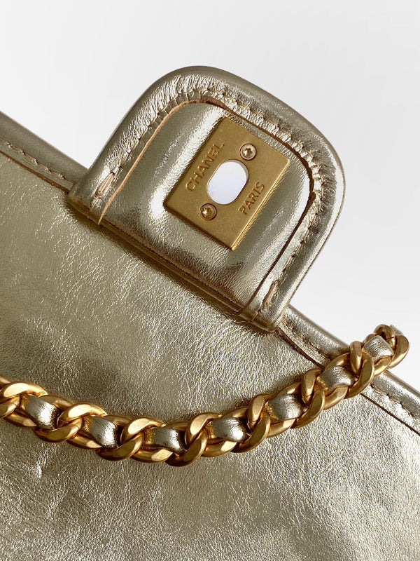 CC 25C Flap Bag 19cm Gold Metalic Quilted Lambskin