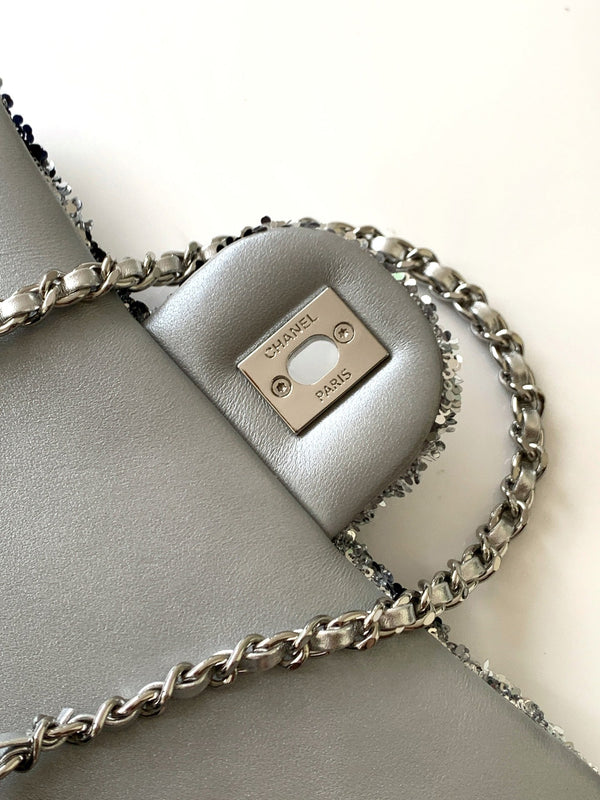 CC 2025 Flap Bag Black Silver Sequin 298201