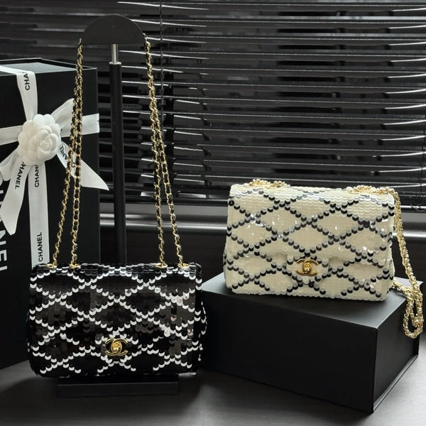 CC 26s Sparkling Sequined Bag 21cm Leather