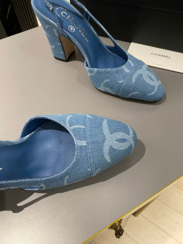 CC Slingback 95mm Light Blue Denim Fabric