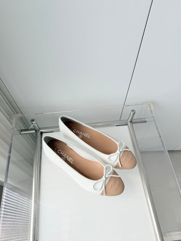 Chanel 2026 Ballet Flat Beige White Lambskin 697405
