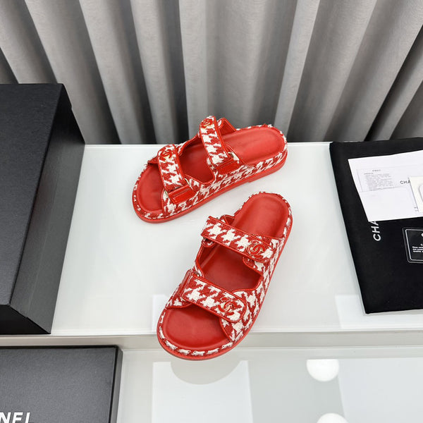 dad sandals red white mules