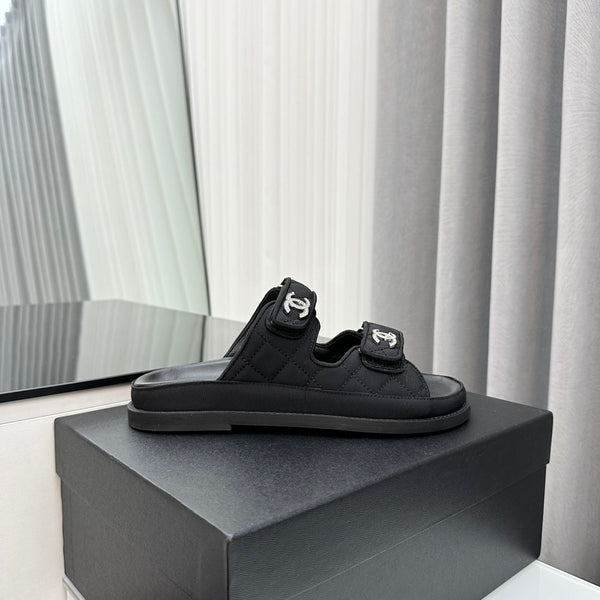 dad sandals black textile mules